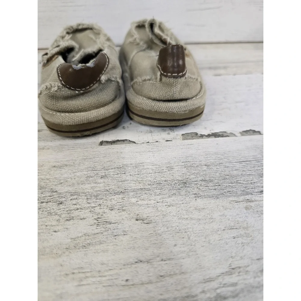 The Childrens Place Boys Tan Canvas Frayed Loafers Size 9 Toddler Shoes RN59284